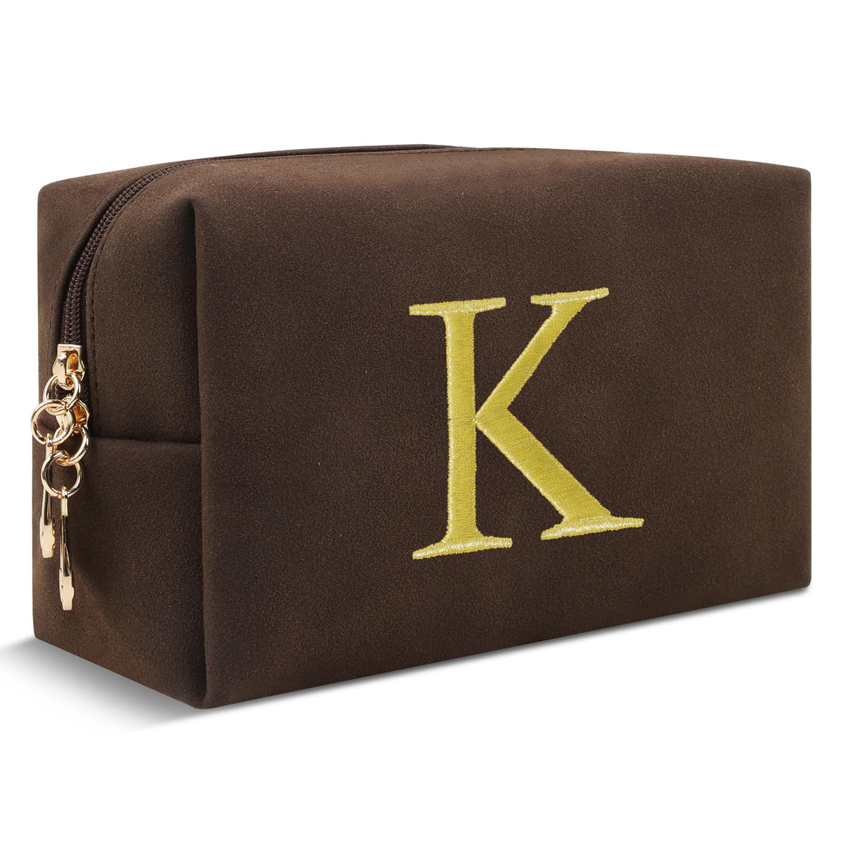 Personalized Makeup Bag Initial A-Z Preppy Patch Bag,Small PU Leather Travel Cosmetic Bag Pouch with Zipper,White Cute Toiletry Bag,Gift Ideal for Teen Girls Women Birthday Friend Mom,Letter K