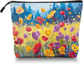 Scribesense Cosmetic Bags Travel Makeup Toilet Case Waterproof Pouch for Women Girls 6.7X9.45inches - Oil Painting of A Colorful Poppy Field