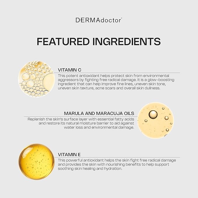 DERMAdoctor Vitamin C Oil for Face, Hydrating 20% Vitamin C Night Oil, 1 Oz