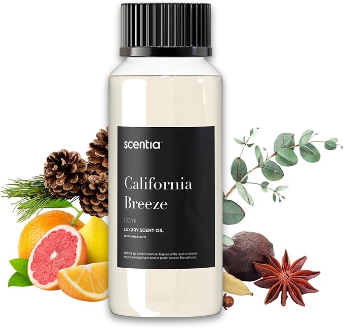 Scentia California Breeze Diffuser Oil Refill – Hotel Fragrance Oil Inspired by Delano Beach Club – 120 mL – Orange, Green Tea & Jasmine Long-Lasting Scent for Ultrasonic & Waterless Diffusers