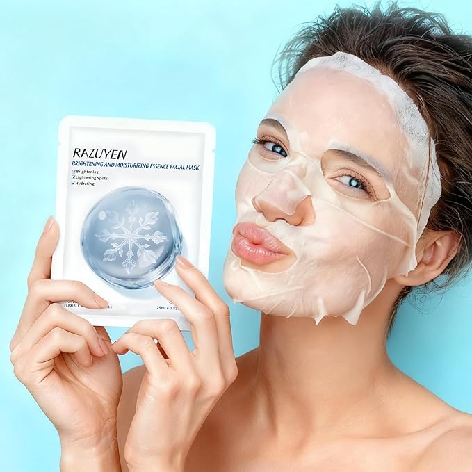 RAZUYEN Brightening & Hydrating Face Mask with Niacinamide, 10 Packs