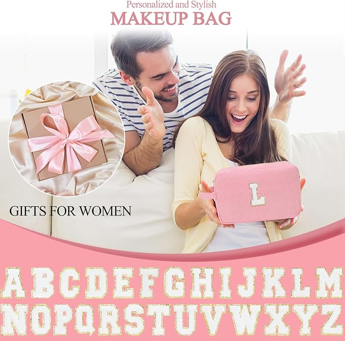 Sernaxi Personalized Initial Makeup Bag Trendy Stuff Corduroy Cosmetic Bag Travel Toiletry Bag, Valentine’s Day Gift Makeup Organizer Case & Makeup Pouch for Women teen Girls Mom Girlfriend Wife