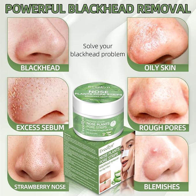 Eveellyn Blackhead Remover Mask 30g, Nose Pore Strips 60 pcs, Deep Cleansing Pore Strips for Blackheads，Tighten Pores for All Skin Type, Removes Impurities and Excess Oil, for Women and Men