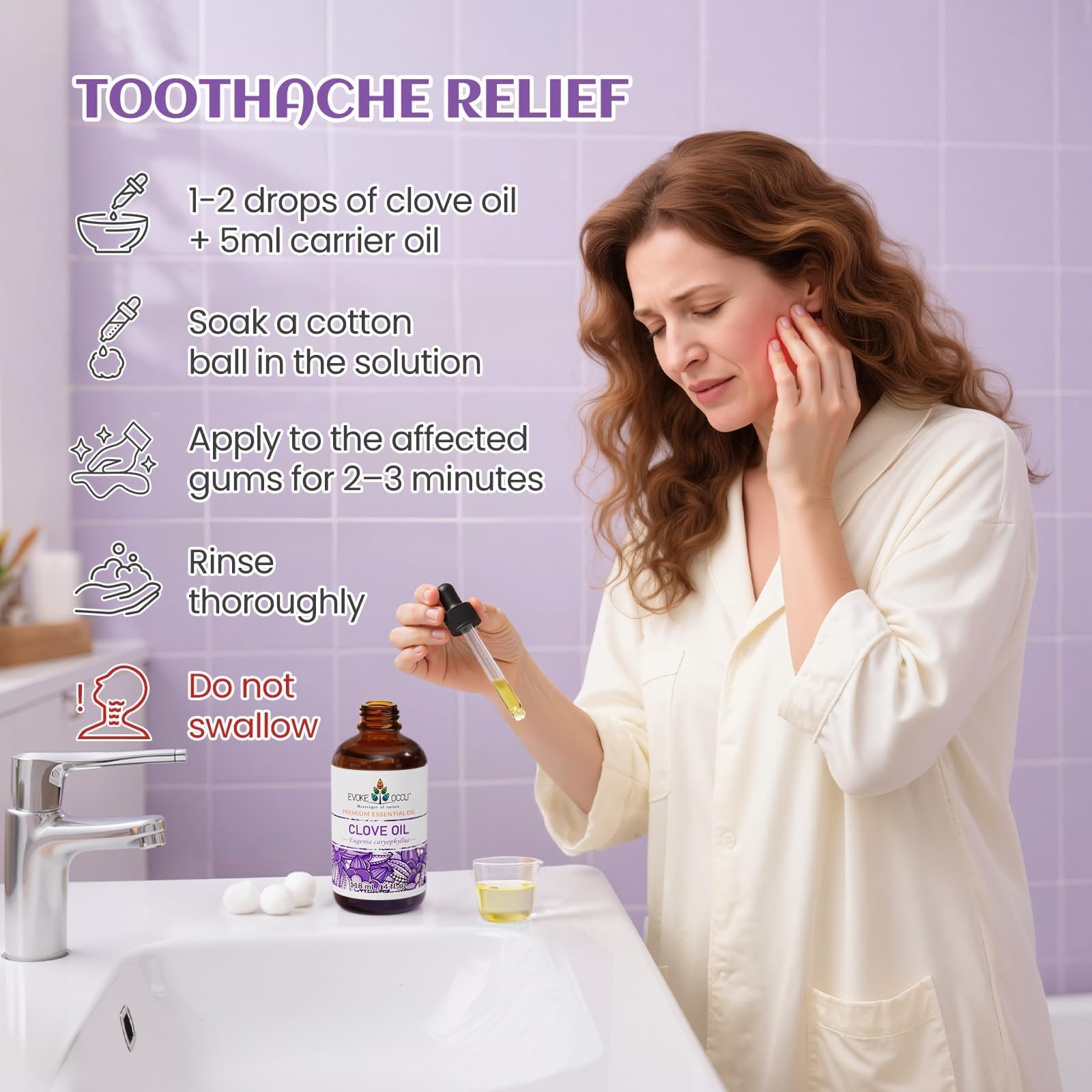EVOKE OCCU Clove Essential Oil for Teeth and Gums, Diffuser, Oral Care