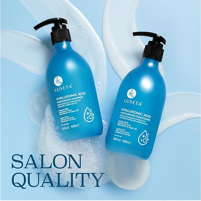 Luseta Deep Hydrating Hyaluronic Acid Shampoo and Conditioner Set for Dry Damaged Hair - Sulfate Free Moisturizing Hair Care with Shea Butter & Avocado Oil, Paraben-Free - 2 x 16.9oz