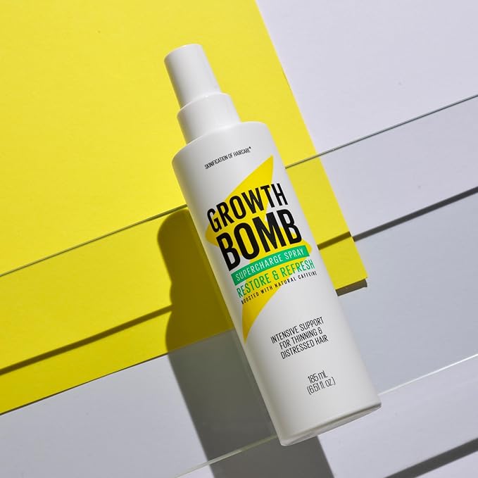 Growth Bomb Supercharge Spray - Leave in Conditioner Spray, Detangler & Scalp Treatment Spray for Curly, Straight, Wavy, Dry, Frizzy Hair, Lightweight Hydration to Support Healthy Growth - 185 mL