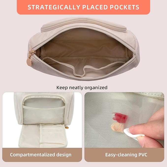 YIYIDSTO Cosmetic Bag Travel Makeup Bag Large Capacity Small Travel Zipper Pouch Makeup Organizer Bag for Women (White-2 Pack)