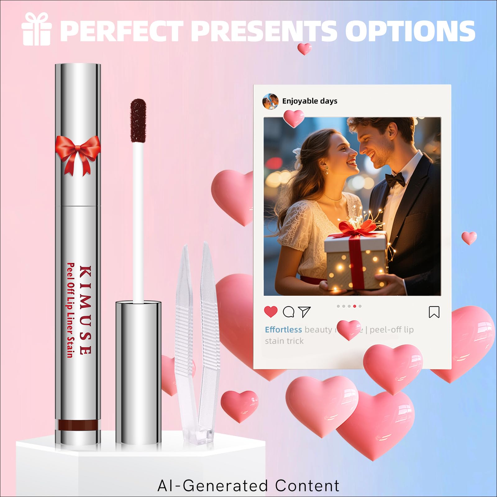 KIMUSE Peel Off Lip Stain, 24H Long Lasting, Waterproof & Transfer-Proof Matte Lip Tint with Vitamin E, 3 Colors, Vegan & Cruelty-Free for Sensitive Skin, Ideal for Daily & Date Looks