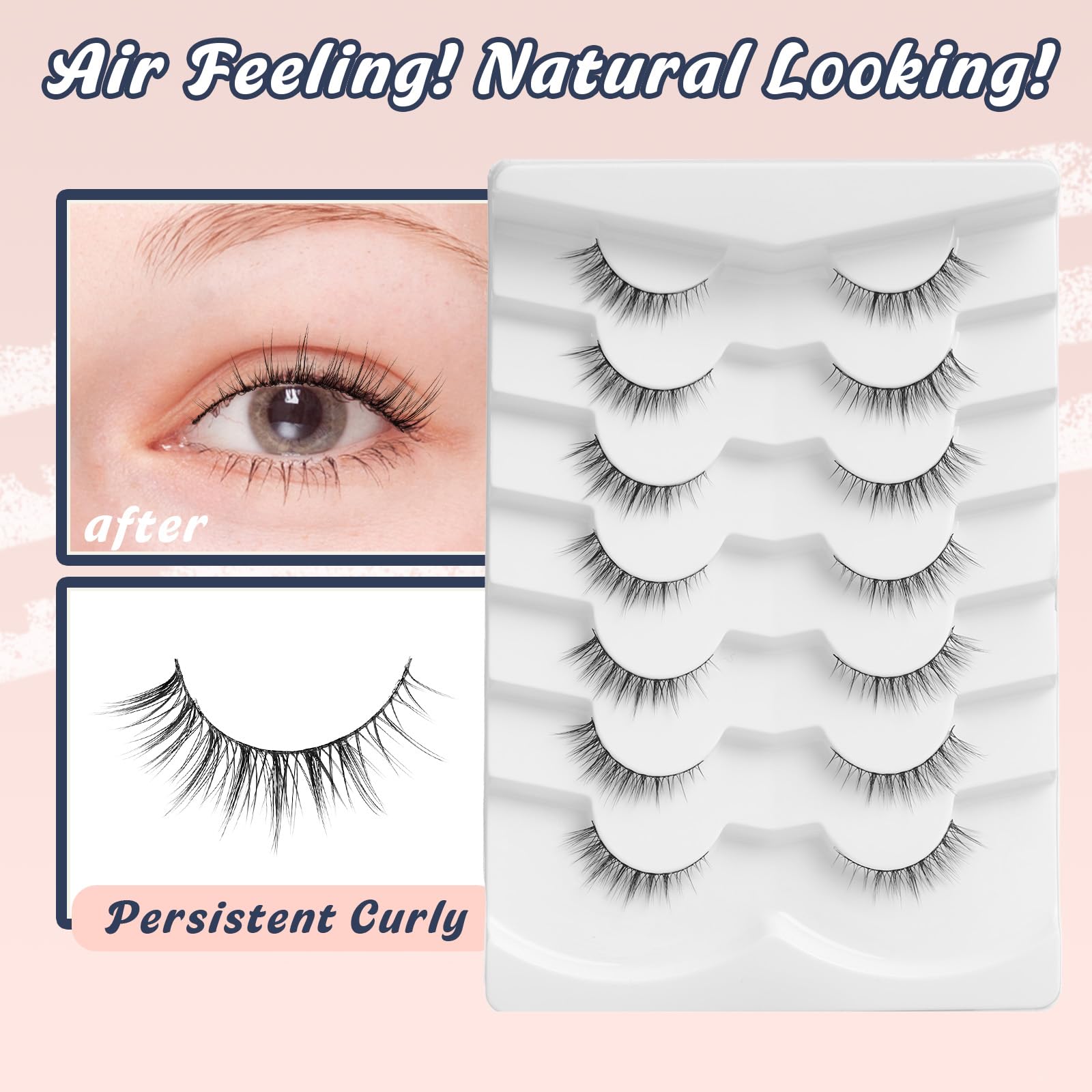 Natural Lashes Wispy Eyelashes Natural Look Short Lashes Pack 12mm Eyelashes C Curl False Lashes Thinner Band 3D Volume Fake Eyelashes 7 Pair Siligli