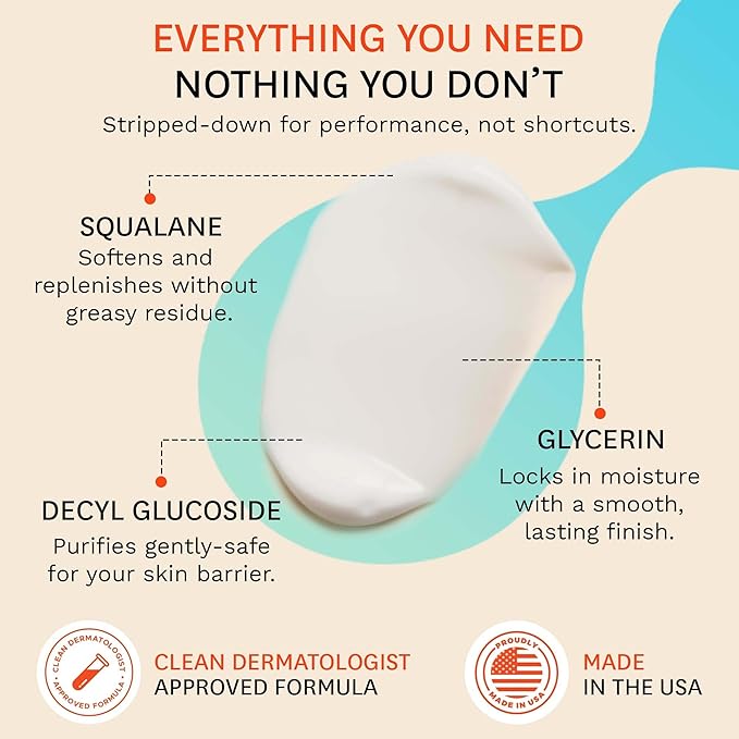 Fig.1 Hydrating Facial Cleanser for Women | Gentle Face Wash with Glycerin & Squalane | Non-Drying, Fragrance-Free Formula for Sensitive Skin | 3.4 oz Refillable Bottle
