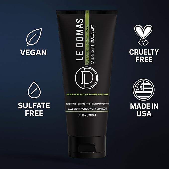 LE DOMAS Natural Body Wash with Aloe Vera, Coconut & Vitamin E – Moisturizing Cleanser for Women & Men – Sulfate Free, Gentle Skin Care, Vegan Body Care Products – Travel Size Body Wash, 8 fl oz