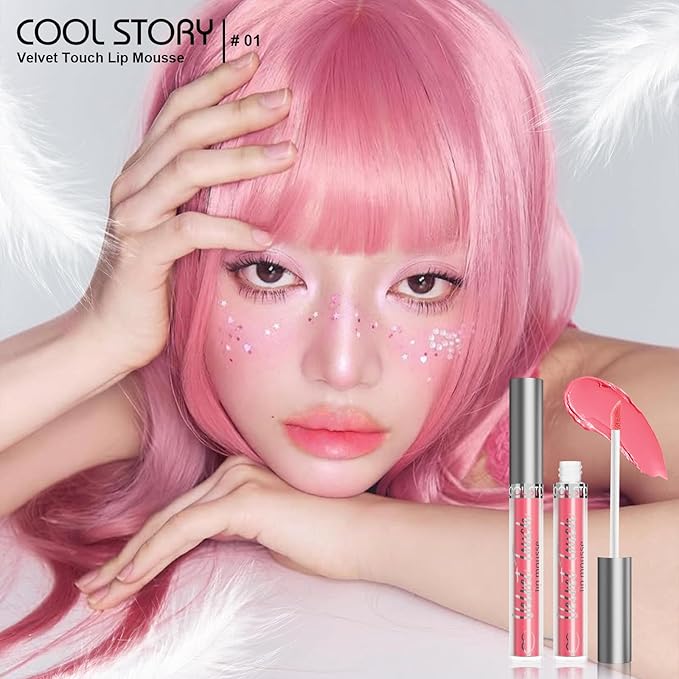 Lip gloss, matte velvet Lip mousse, long-lasting color retention, brightening lip mud,smooth Pigmented Non-fade-semi-paste lipstick, Daily、party and festival cosmetics gift (Rosy Whisper-1#)