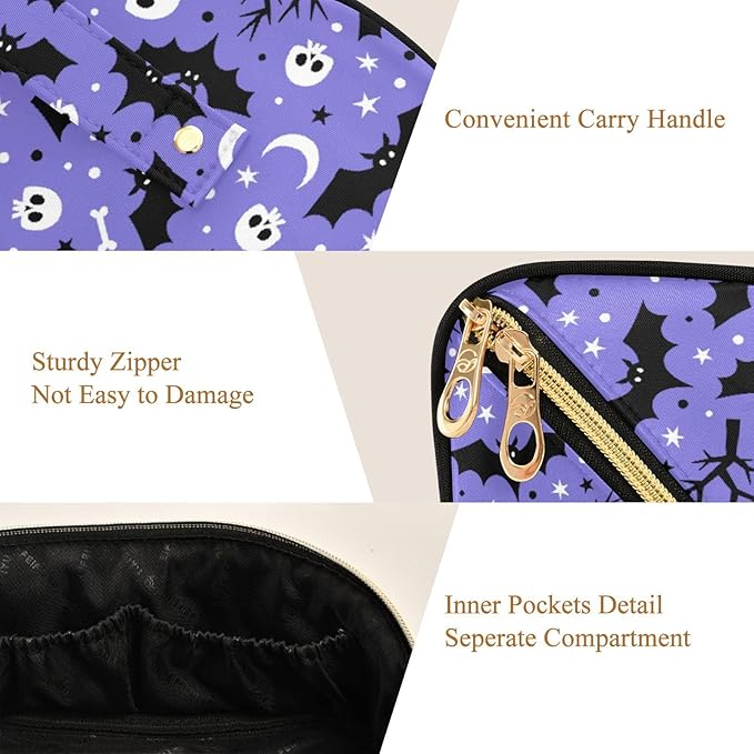 MNSRUU Makeup Organizer Bag, Halloween Bat Travel Makeup Bags Makeup Vanity Case Large Capacity Rhombus Cosmetic Toiletry Bag for Girl Women Ladies