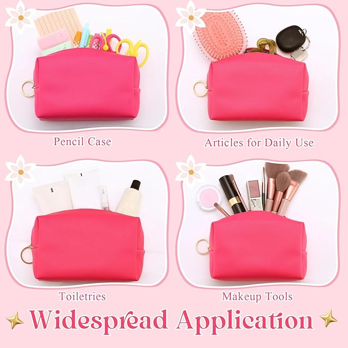 Chunful 24 Pcs Preppy Makeup Bag PU Leather Cosmetic Bag Bulk Makeup Plain Pouch Waterproof Toiletry Purse for Women Traveling Preppy Pencil Case Valentine's Day Gifts(Rose Red)