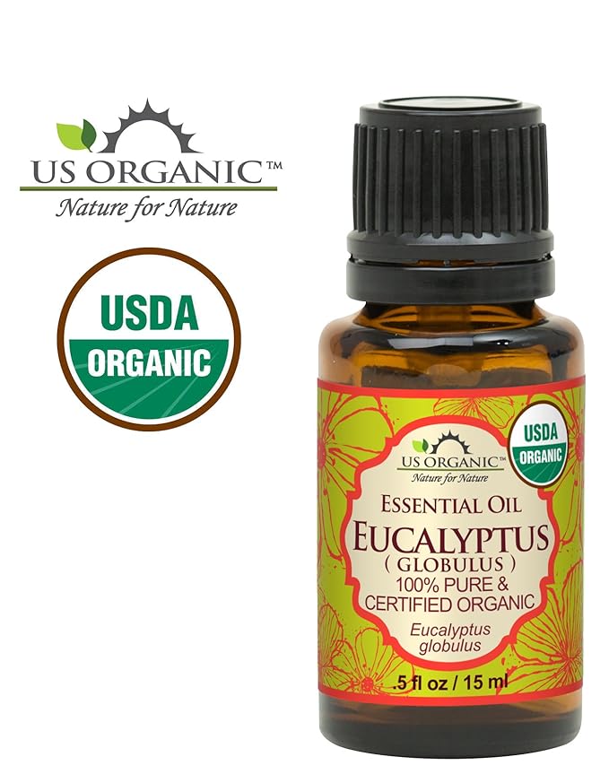 US Organic 100% Pure Eucalyptus Essential Oil (Globulus) - USDA Certified Organic, Steam Distilled - W/Euro droppers (More Size Variations Available) (15 ml /.5 fl oz)