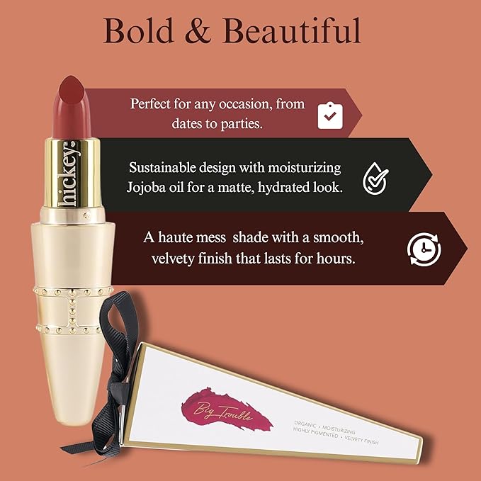 Hickey Refillable Pendant Lipstick, Haute Mess[Terracotta] – Wearable Satin Lip Color on a Chain, Refillable Clean Beauty, Full Lipstick Included