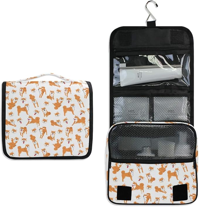 Hanging Travel Toiletry Bag Kit Makeup Case Cosmetics Organizer for Men Women (Shiba Inu-2)…