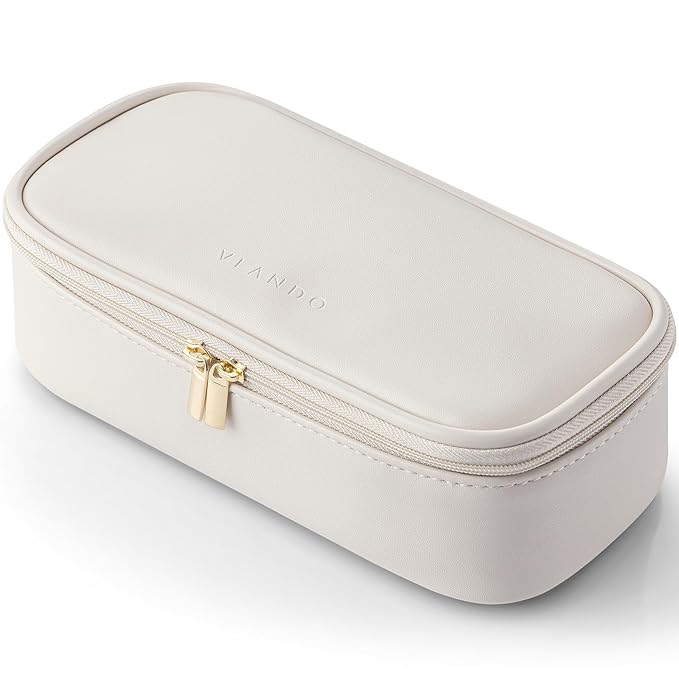 VLANDO Makeup Travel Bag with Separate Brush Storage,White