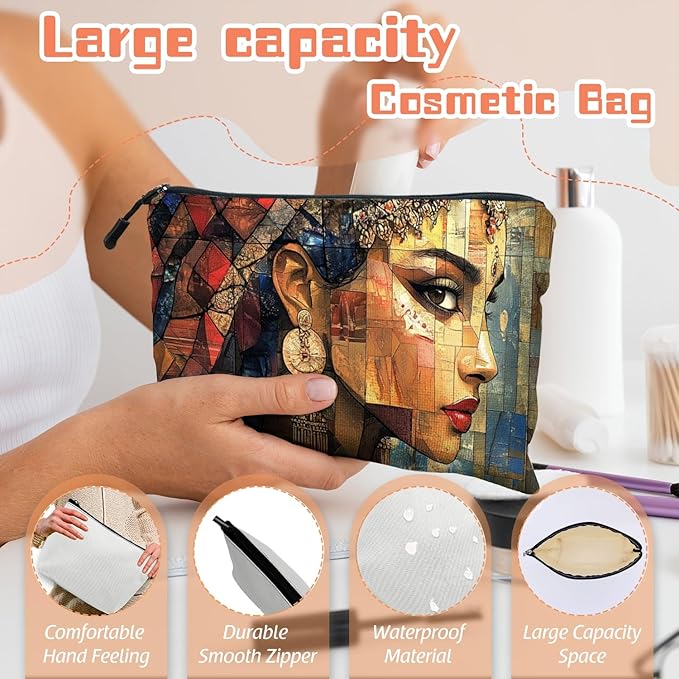 Scribesense Cosmetic Bags Travel Makeup Toilet Case Waterproof Pouch for Women Girls 6.7X9.45inches - Delicate Women in Mosaic Style