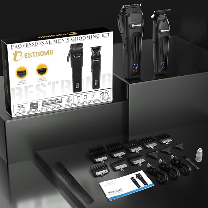 BESTBOMG® Professional Hair Clippers for Men, Clipper & Trimmer Set, Black