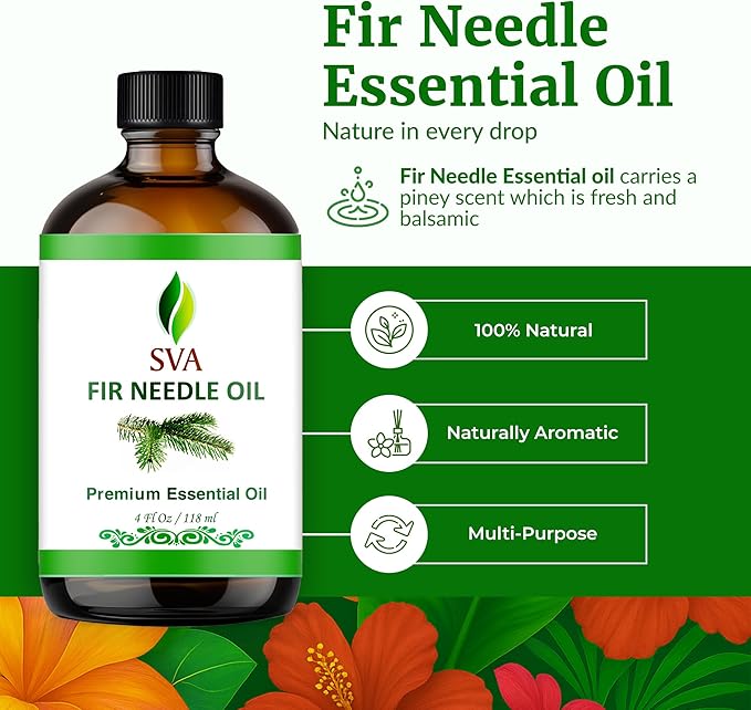SVA Fir Needle Essential Oil, Glass Bottle with Dropper, 4 Fl Oz (118 ml)