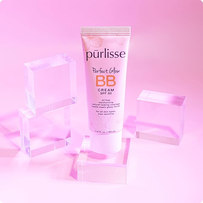 pūrlisse Perfect Glow BB Cream SPF 30 - Luminous Matte Tinted Moisturizer with SPF - Korean Skin Care Formula with Goji & Hawthorn Berry to Hydrate, Brighten & Even Skin - Light Medium (1.4 oz)