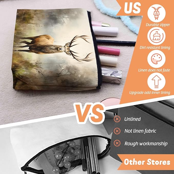 Scribesense Cosmetic Bags Travel Makeup Toilet Case Waterproof Pouch for Women Girls 6.7X9.45inches - Stag in A Misty Forest Landscape