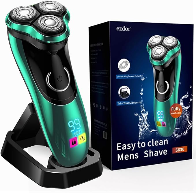 Electric Razor for Men Cordless Rotary Shaver Wet Dry with Trimmer