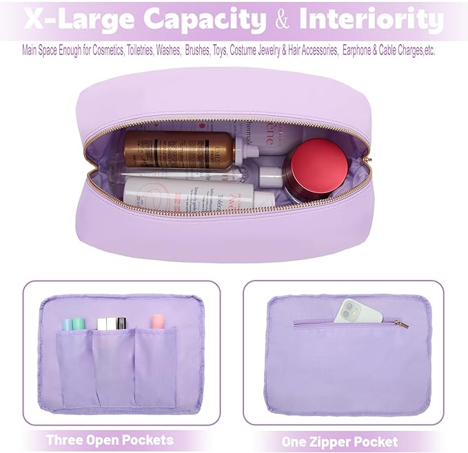 YogoRun Large Toiletry Bag Glitter Chenille Make Up Bag for Traveling Makeup Travel Organizer for Women Nylon Cosmetic Pouch with Zipper Pocket (XL,Purple-Baby)