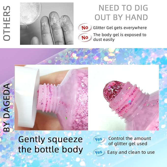 DAGEDA Pink Body Glitter Gel, Sparkly Hair Face Glitter Makeup Accessories