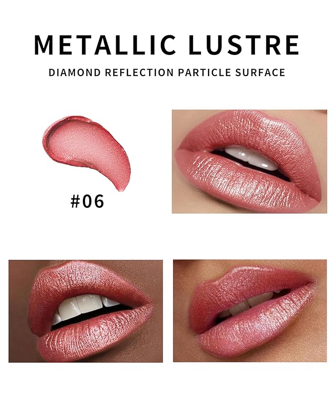 Metallic Frosted Lipstick for Women, Waterproof Glitter Lipstick Makeup-06