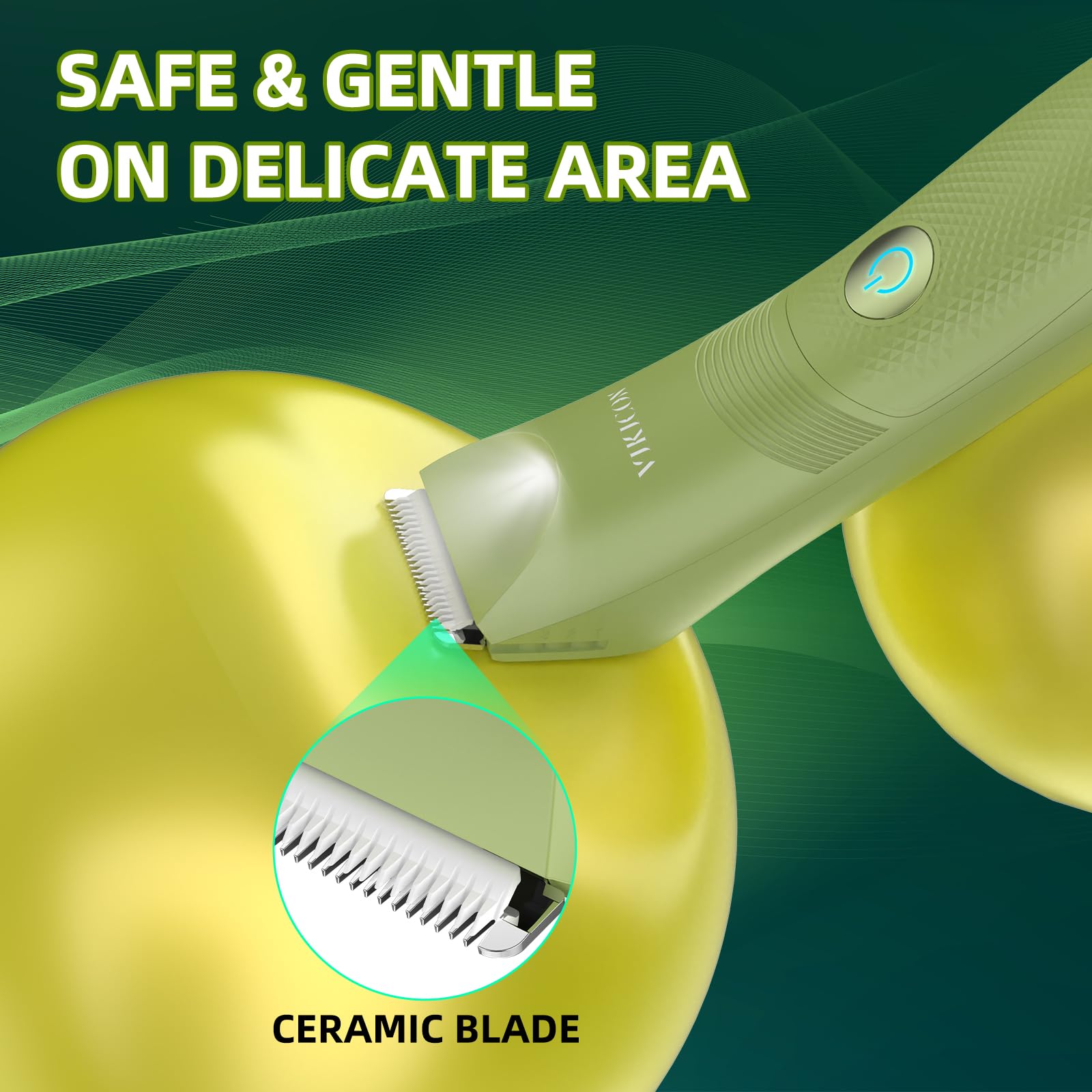 No-Nick Ball Trimmer for Men Ceramic Blade, Pubic Hair Trimmer, Green