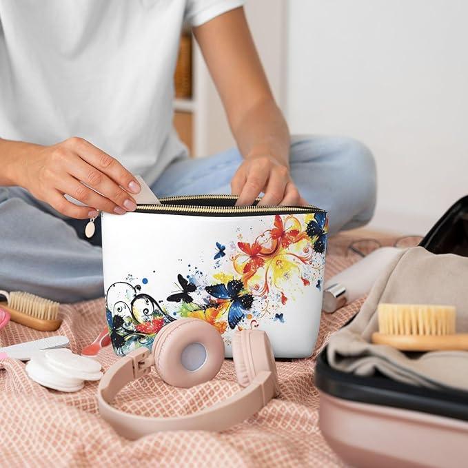 Dultua Mothers Day Gifts Makeup Bag Purse Cosmetic Bag Travel Toiletry Leather Make Up Bags for Mom Wife Women Daughter Elegant Butterflies