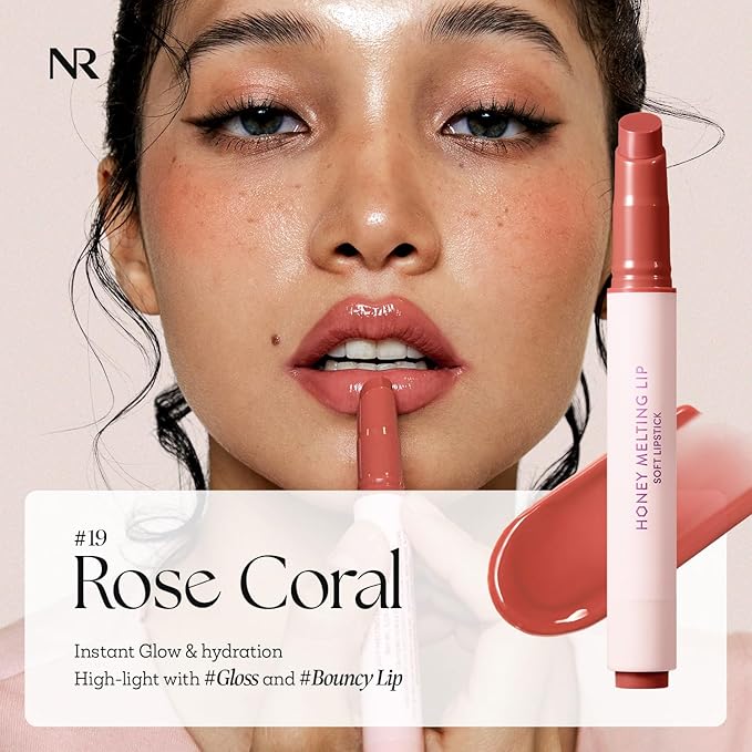 Nature Republic HONEY MELTING LIP (19 ROSE CORAL) | SOFT LIP STICK, Hydrating Gloss, Moisturizing balms, Sheer tint, Shine & Nude, Glowy Finish, korean make up