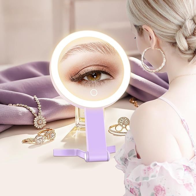 MIYADIVA Lighted Makeup Mirror, 30X Magnifying Mirror with Light, Hanging and Handheld Mirror with Handle, Purple