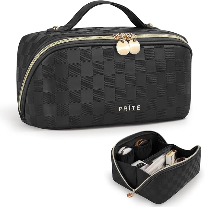 Prite Makeup Bag Travel Toiletry Bag Open Flat Cosmetic Organizer for Women