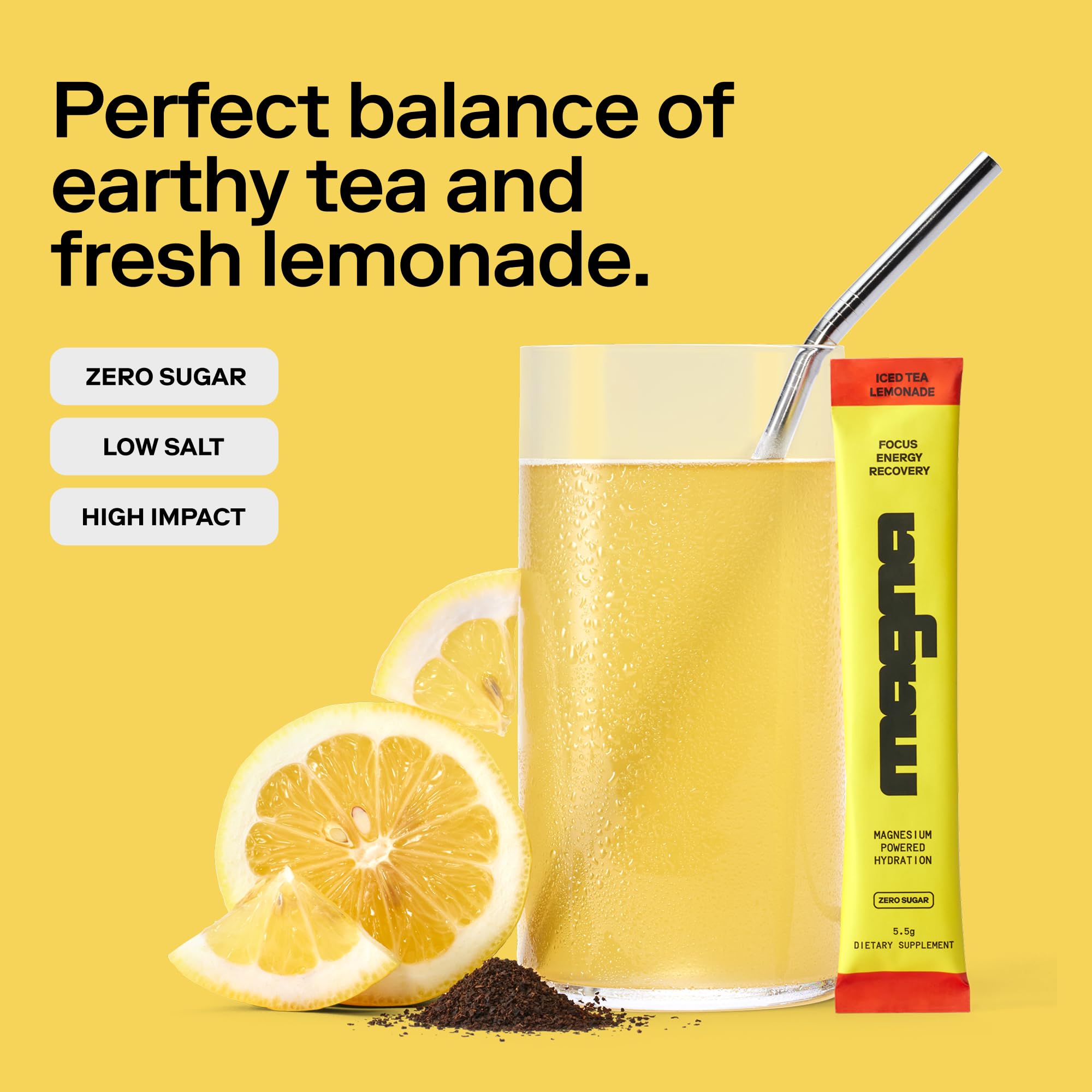 MAGNA Electrolytes Powder Drink Mix for Hydration, Energy & Focus Support (7 Servings, Tea Lemonade)
