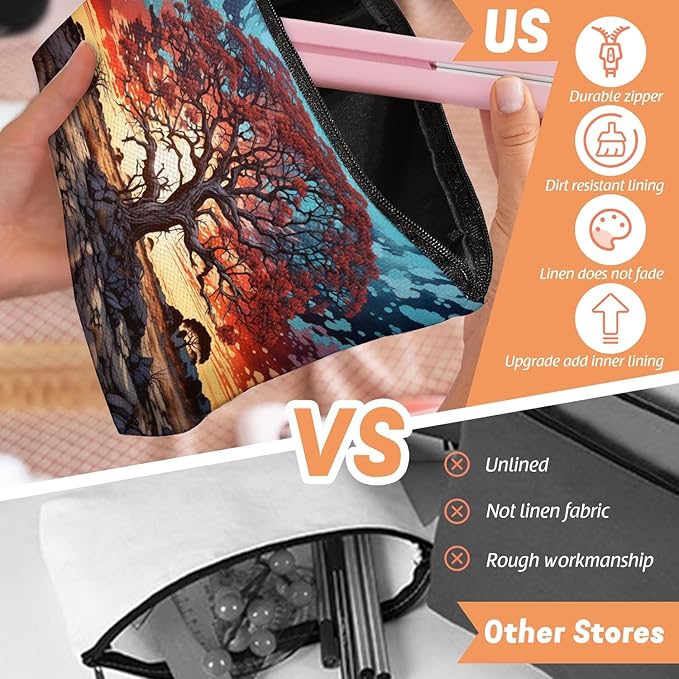 Scribesense Makeup Bag Travel Cosmetic Bags Small Makeup Case Waterproof Zipper Pouch for Women Girls 7X9inches - Gigantic Red Tree Against A Colorful Sky