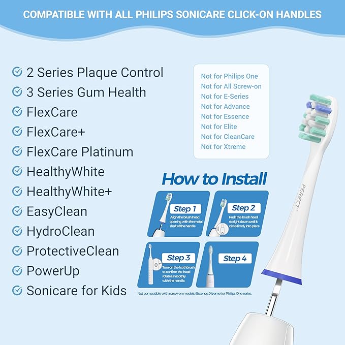 PERECT Replacement Toothbrush Heads for Philips Sonicare, 6 Pack