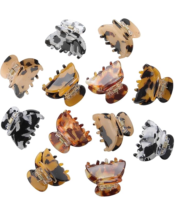 CHLINS 12 Pcs Small Hair Clips for Women, Cute Acrylic Mini Claw Clips Accessories for Thin Fine Hair, Non-Slip Little Jaw Clamps for Half Updo Styling & Bangs