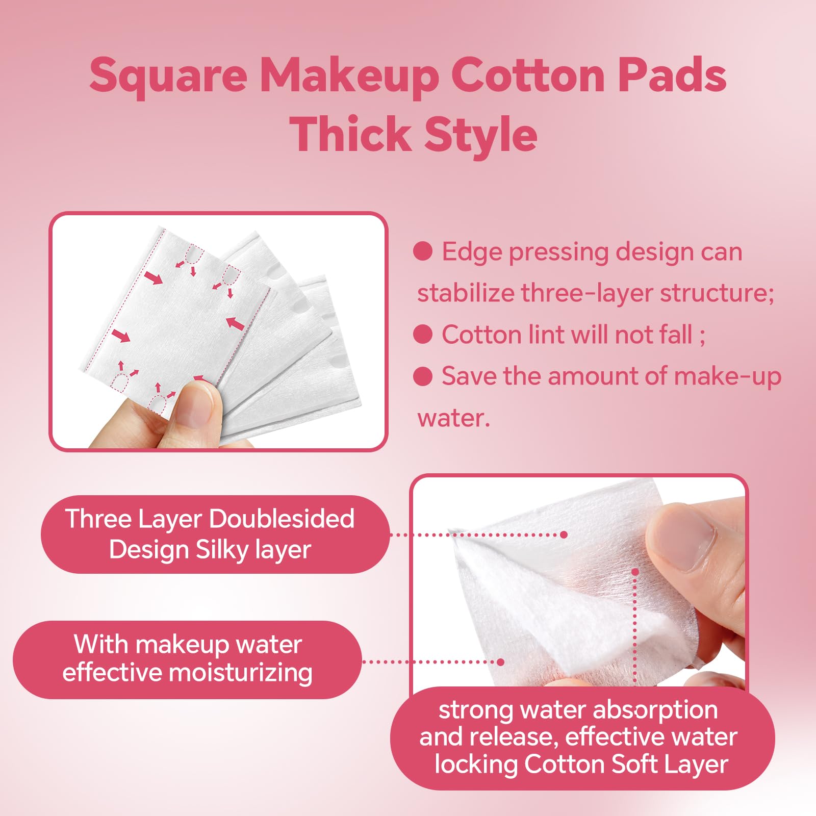 ICOTLE Square Makeup Cotton Pads, 200 Thick and 800 Ultra-Thin Soft, Lint-Free Pads for Makeup Removal, Toner Application and Daily Skincare