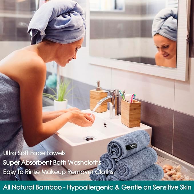Face Wash Cloths 6 Pack,Reusable Makeup Remover Towel,10''x10'',Slate Blue