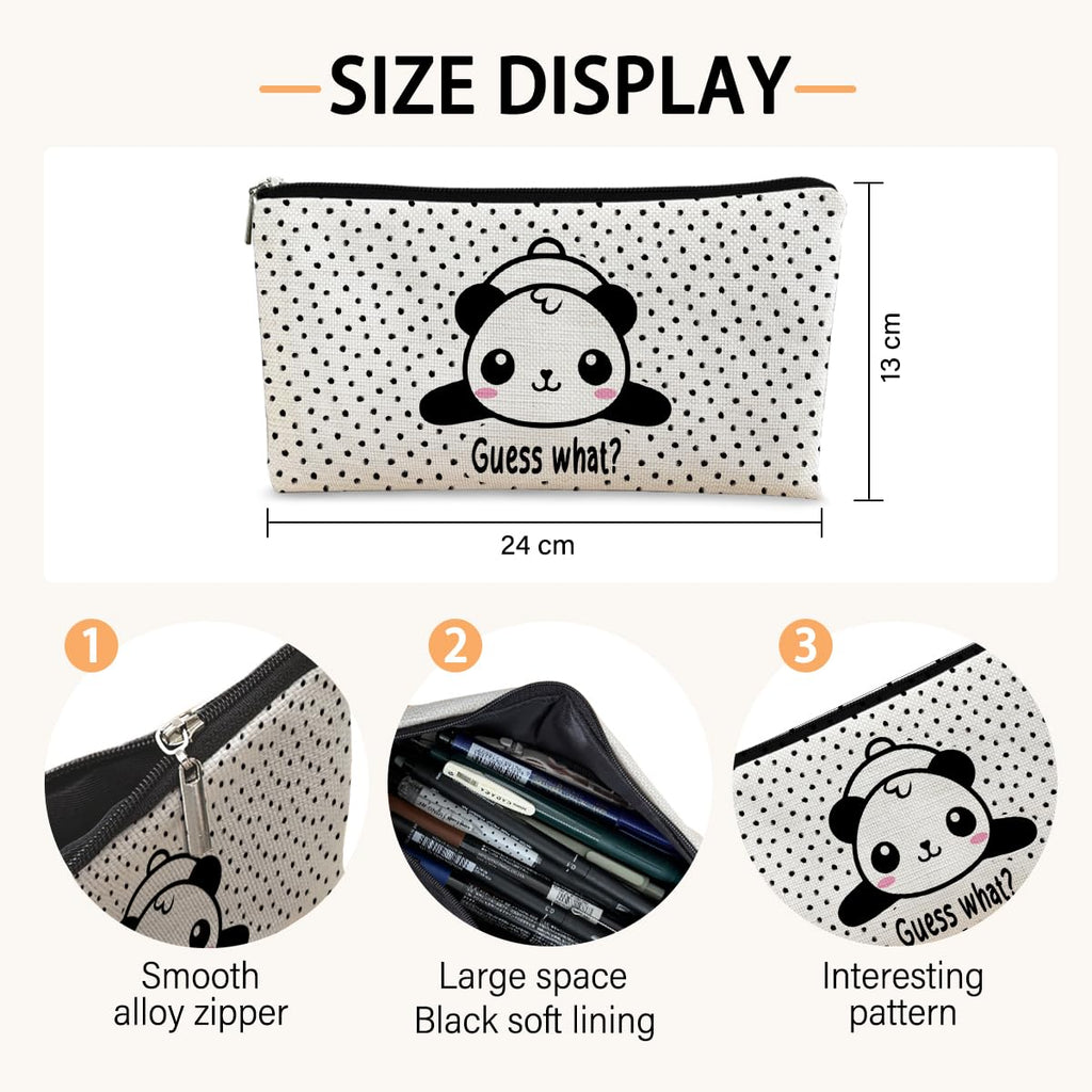 BARPERY Panda Gifts Dots Makeup Bag,Gifts for Panda Lover Wonmen Girls,Cute Baby Panda Guess What It's Pug Butt Cosmetic Bag,Makeup Case for Teen Girls Daughter,Panda Accessories,Canvas Zipper Pouch