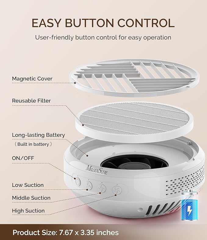 MelodySusie Cordless Nail Dust Collector SProR for Mobile Techs Gel Removal