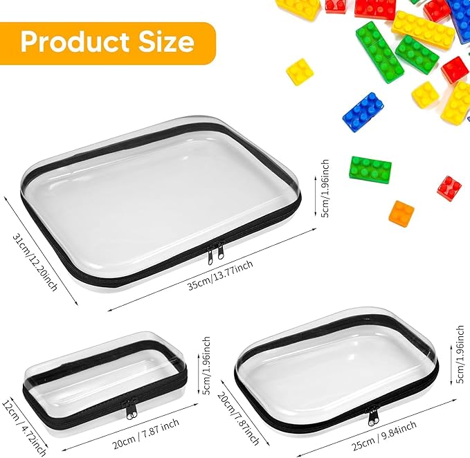 Calantre 3PCS Clear Hard Shell Zipper Case 13.8 * 11.8 * 2 IN (Black)
