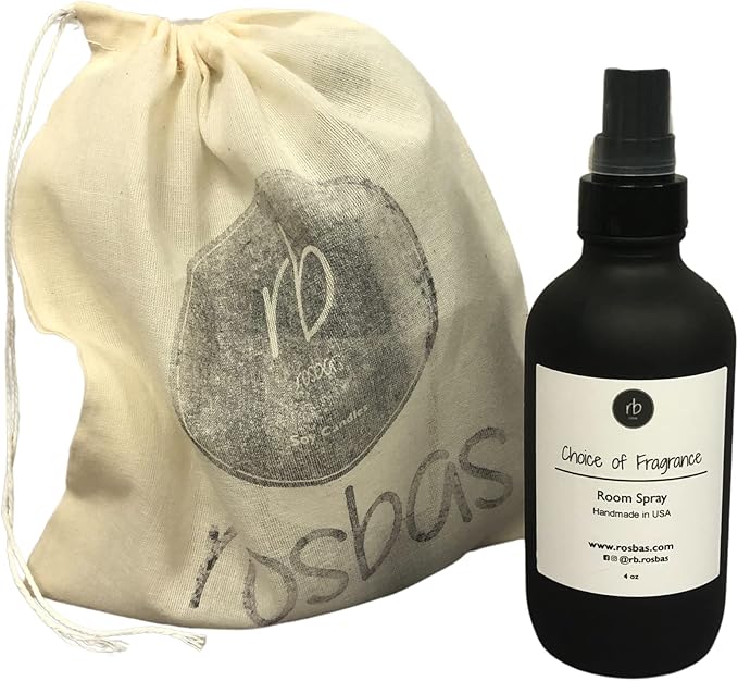 rosbas Egyptian Amber Room Spray in Drawstring Cotton Bag - Black Glass Bottle - Handcrafted in USA - Long Lasting Home Fragrance Mist - Non-Toxic & Phthalate Free - 4 fl oz
