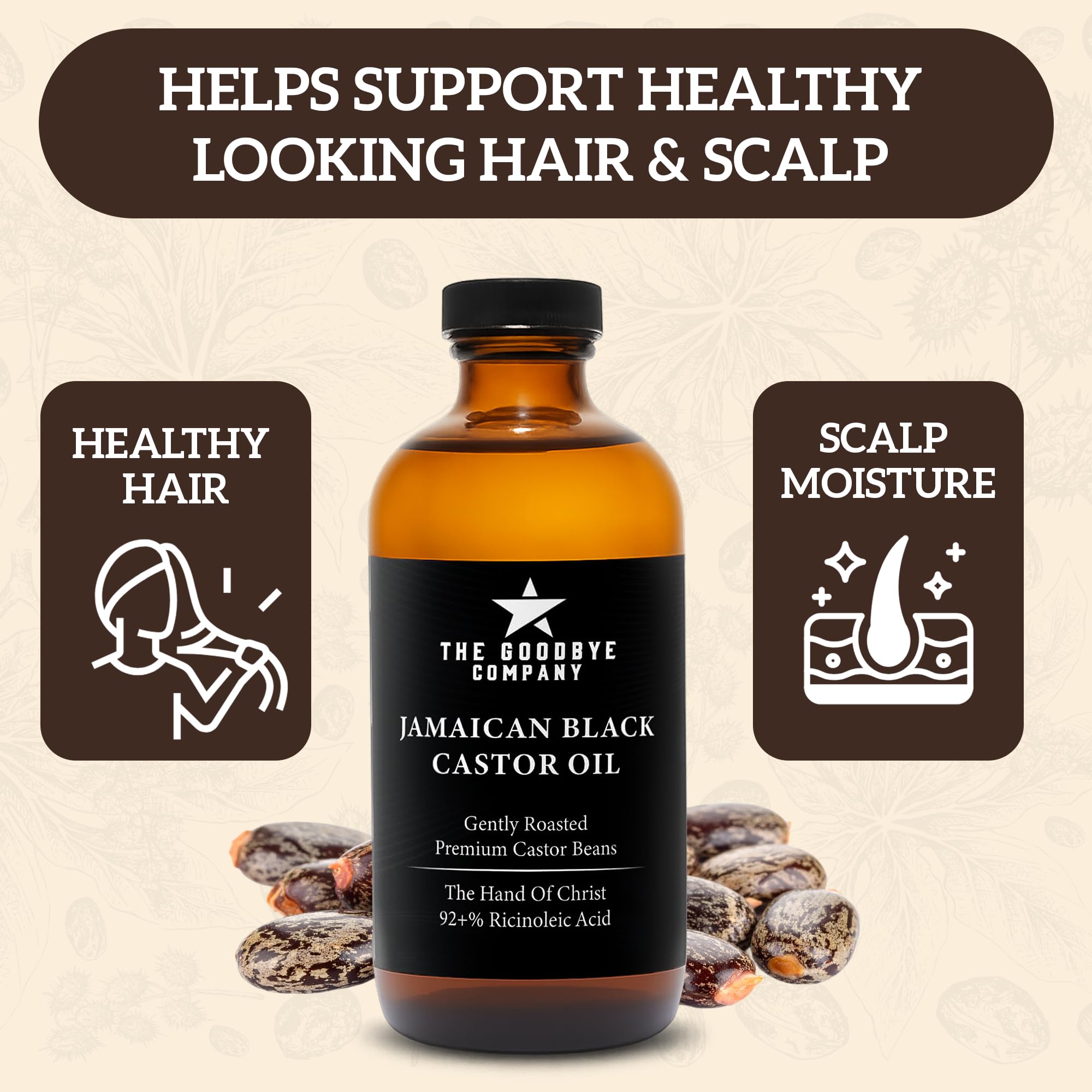 The Goodbye Company Black Castor Oil for Hair Growth – Organic, Cold-Pressed & Unrefined 100% Pure & Hexane-Free - Glass Bottle (450mL) Nourishing Oil for Eyebrow, Eyelash & Stronger Hair (16.9 oz)