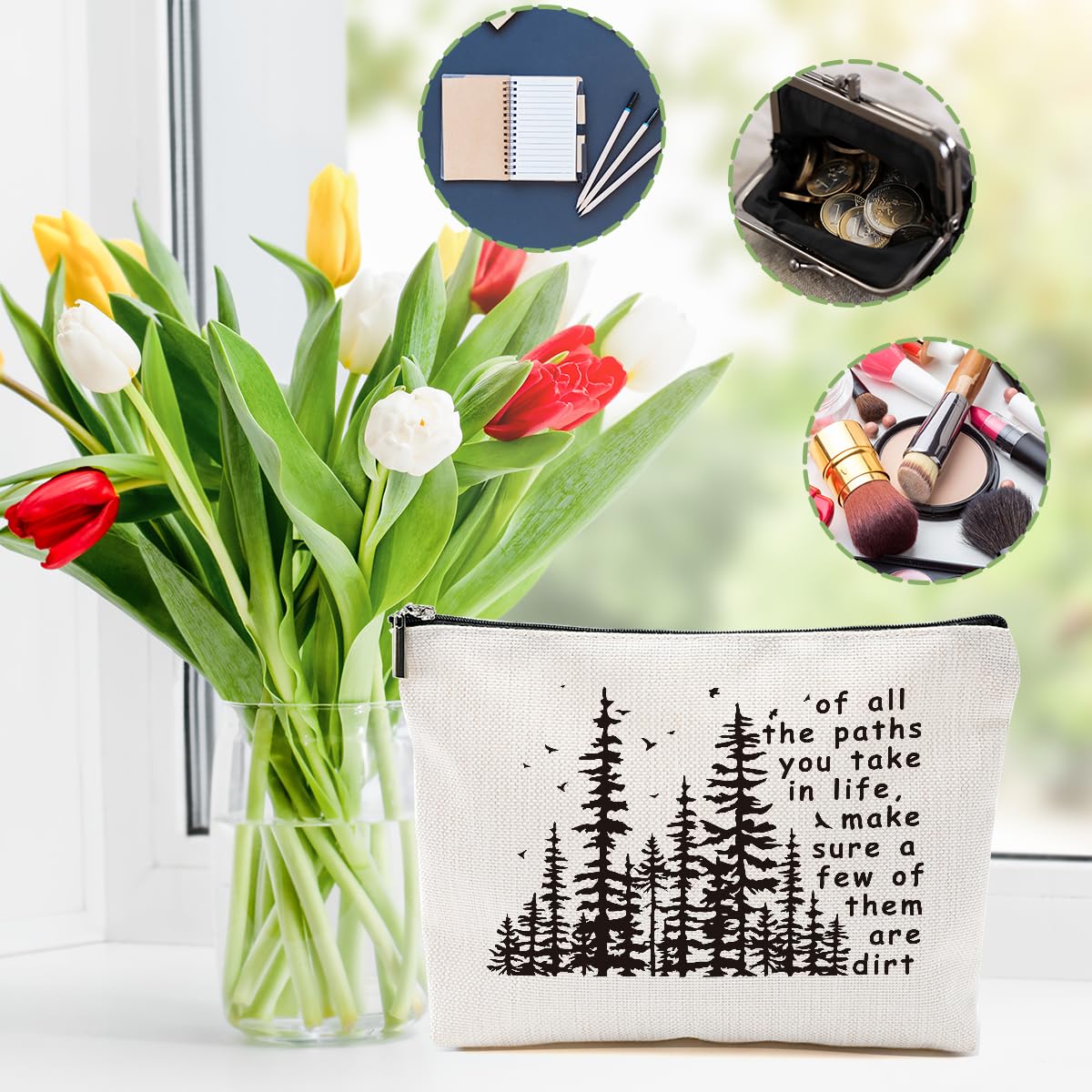 DHKG 2pcs Camping Gifts for Women Makeup Bag, Travel Essential Cosmetic Bag Camping Essentials Inspirational Gifts for Women Female Girls Sister BFF Nature Lover, Glamping Toiletry Bags
