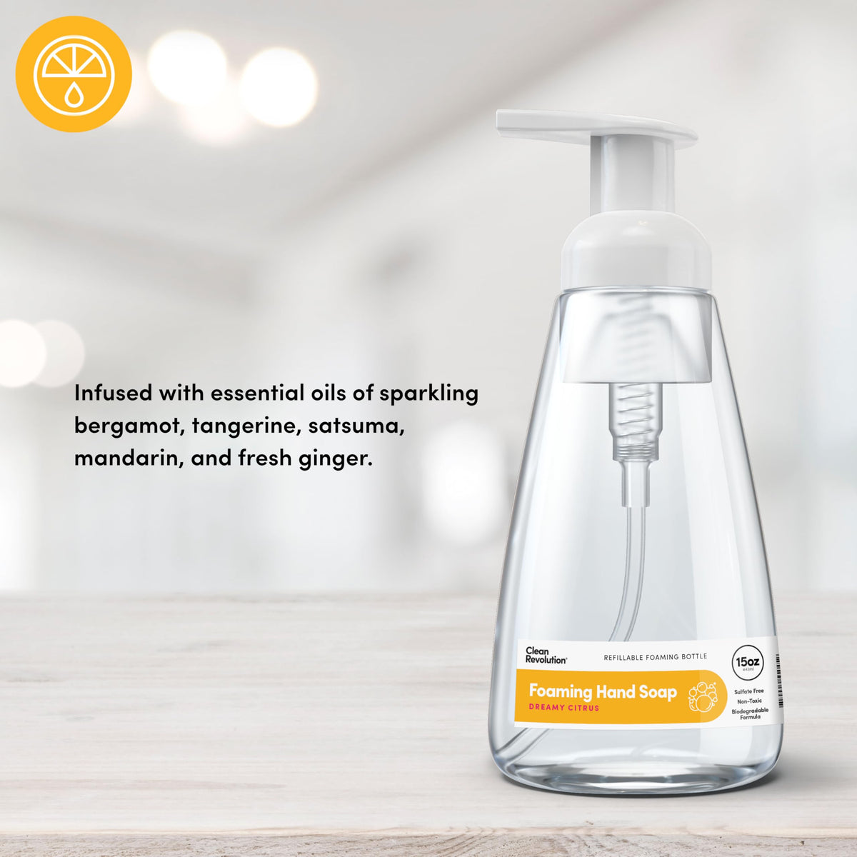 Clean Revolution Ready to Use Foaming Hand Soap | Three Pack | Jumbo 15oz Bottles | Gentle, Moisturizing & Eco-Friendly | Real Essential Oils | Dreamy Citrus, 15 Fl Oz (Pack of 3)