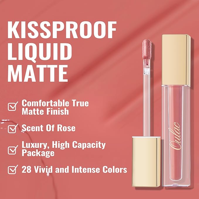Oulac Matte Lipstick for Women, Liquid Coral Pink Lipstick Long Lasting, Waterproof Lip Stain, No Transfer, Creamy Texture Lip Color with Rose Oil, Vegan & Cruelty-Free, M11